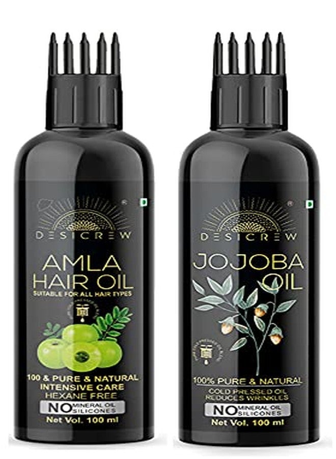 Desicrew 100 Amla & Jojoba Oil in Combo - Moisturizing & Healing, For Skin, Hair Care, Eyelashes (100 ml + 100 ml) With Applicator - Image 1