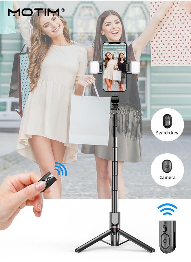 Motim 41 Inch Selfie Stick Phone Tripod with Wireless Remote Extendable Tripod Stand 360 Rotation with 2 LED Fill Light Compatible with iPhone 15 14 pro Android Samsung Smartphone  - Image 1