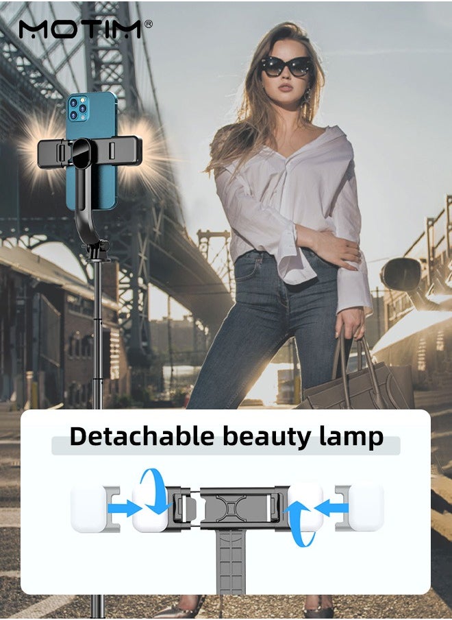 43.7"/110cm Selfie Stick Phone Tripod with Wireless Remote, Extendable Tripod Stand with 2 LED Fill Light, 360 Rotation Compatible with iPhone and Android Samsung Smartphone etc