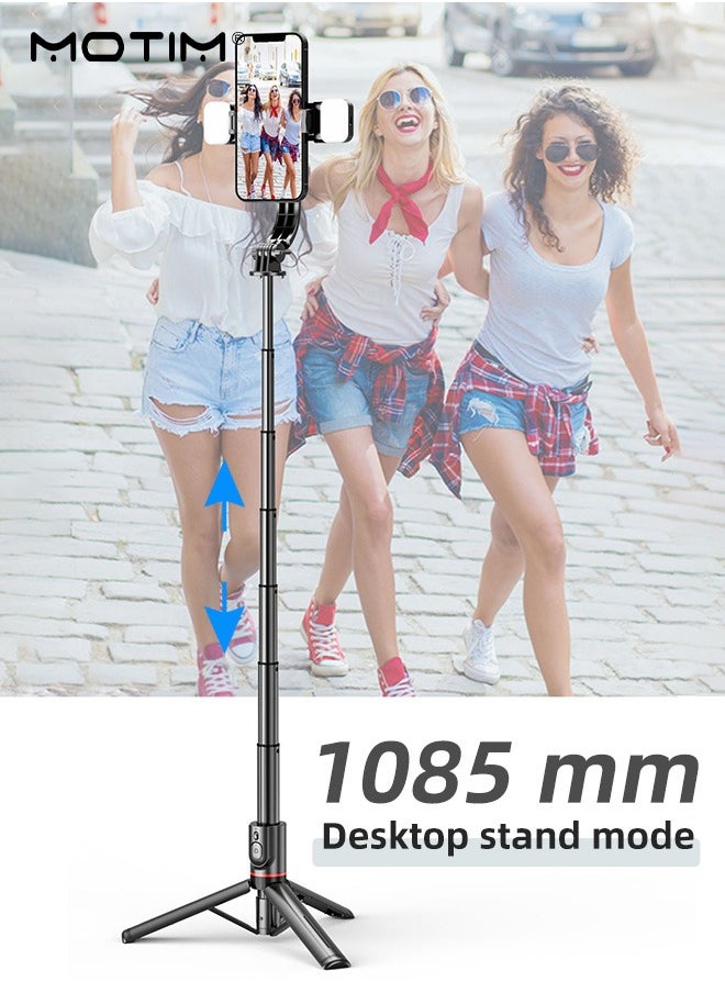 Motim 41 Inch Selfie Stick Phone Tripod with Wireless Remote Extendable Tripod Stand 360 Rotation with 2 LED Fill Light Compatible with iPhone 15 14 pro Android Samsung Smartphone  - Image 3
