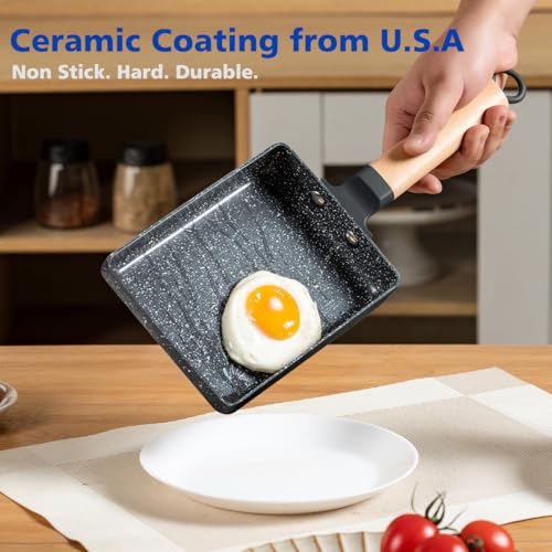 LISOS Ceramic Coating Square Japanese Tamagoyaki Omelette Small Skillet, Non-stick Rectangle Egg Roll Pan with Wood Handle (Dark Grey) - Image 4