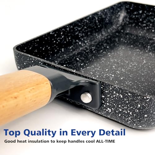 LISOS Ceramic Coating Square Japanese Tamagoyaki Omelette Small Skillet, Non-stick Rectangle Egg Roll Pan with Wood Handle (Dark Grey) - Image 3