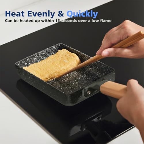 LISOS Ceramic Coating Square Japanese Tamagoyaki Omelette Small Skillet, Non-stick Rectangle Egg Roll Pan with Wood Handle (Dark Grey) - Image 2