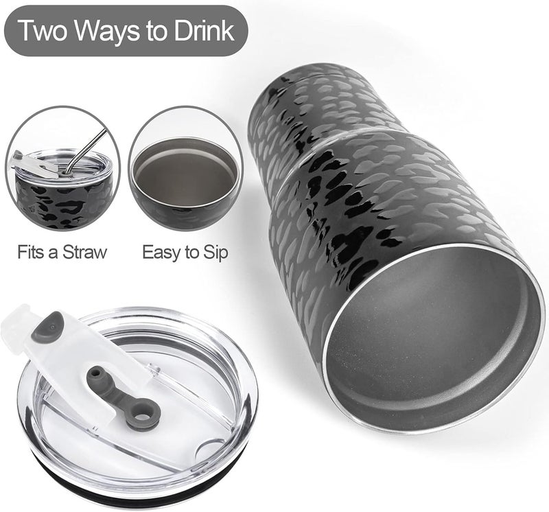 DS 30oz Black Leopard Tumbler Stainless Steel Insulated Travel Mug with Straw Lid Cleaning Brush - Image 3