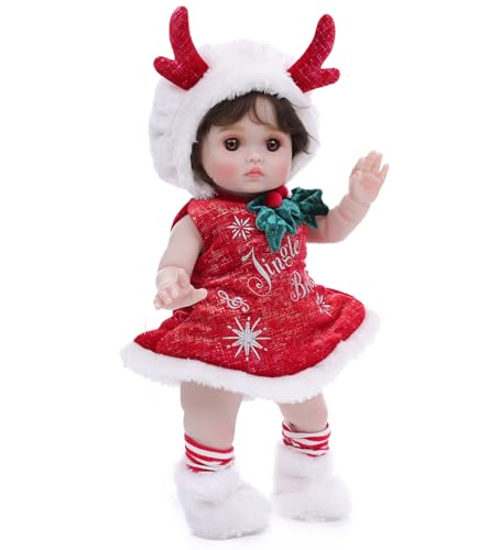 Cloveray Baby Dolls 18 Inch Realistic Reborn Full Vinyl Baby Doll with Brown Curly Hair HandPainted Freckles Cozy Red Outfit for Girls Ages 3 Pretend Play Display Collection - Image 1