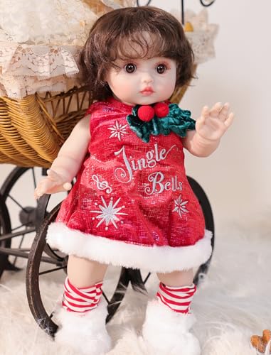 Cloveray Baby Dolls 18 Inch Realistic Reborn Full Vinyl Baby Doll with Brown Curly Hair HandPainted Freckles Cozy Red Outfit for Girls Ages 3 Pretend Play Display Collection - Image 5