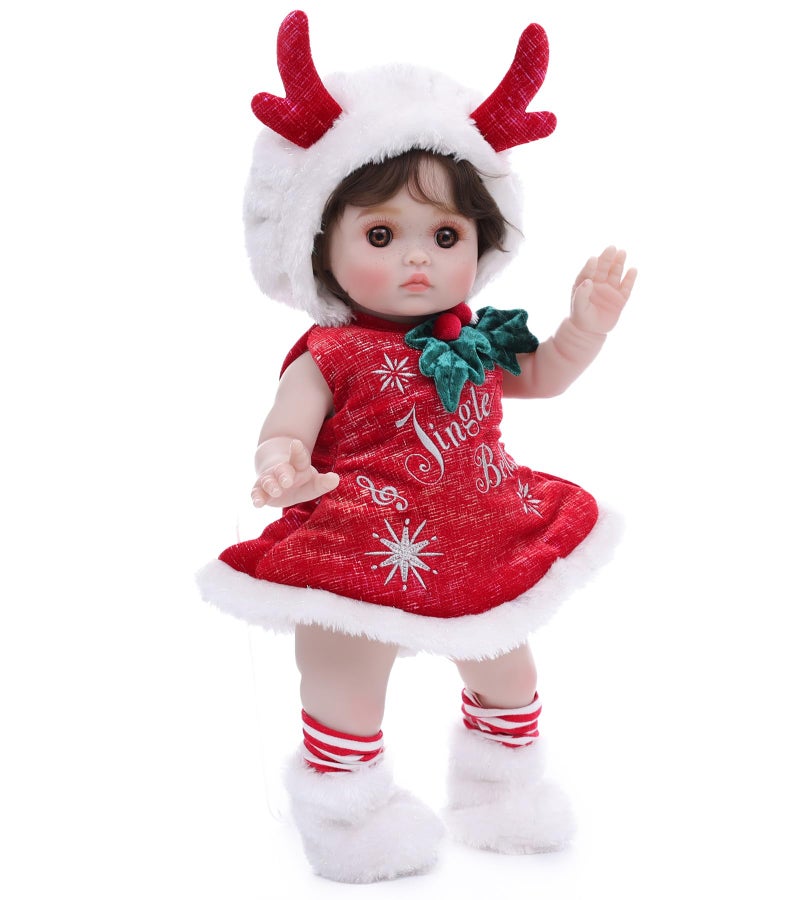 Cloveray Baby Dolls 18 Inch Realistic Reborn Full Vinyl Baby Doll with Brown Curly Hair HandPainted Freckles Cozy Red Outfit for Girls Ages 3 Pretend Play Display Collection - Image 3