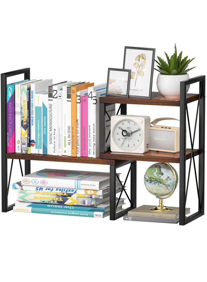 Yelinkws Desktop Shelf Organizer,Small Bookshelf for Office,Wood Desk Top Shelves, Office Organization and Storage, Brown - Image 1