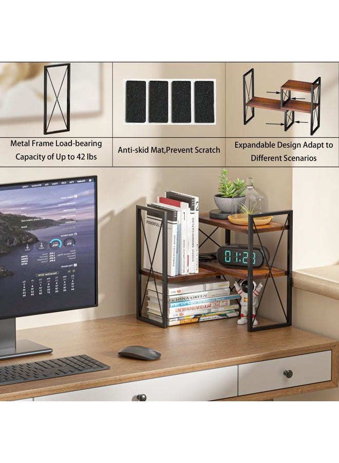 Yelinkws Desktop Shelf Organizer,Small Bookshelf for Office,Wood Desk Top Shelves, Office Organization and Storage, Brown - Image 5