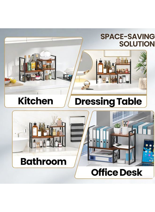 Yelinkws Desktop Shelf Organizer,Small Bookshelf for Office,Wood Desk Top Shelves, Office Organization and Storage, Brown - Image 4