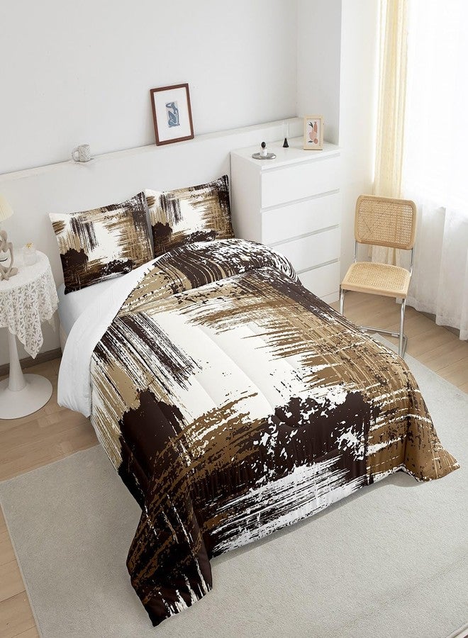 Man Fei Manfei Abstract Comforter Set Full Size, Modern Abstract Art Bedding Set 3pcs for Kids Boys Room Decor, Grunge Style Brown White Quilt Set Soft Polyester Duvet Set with 2 Pillowcases - Image 4