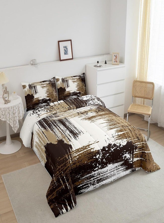 Man Fei Manfei Abstract Comforter Set Full Size, Modern Abstract Art Bedding Set 3pcs for Kids Boys Room Decor, Grunge Style Brown White Quilt Set Soft Polyester Duvet Set with 2 Pillowcases - Image 2
