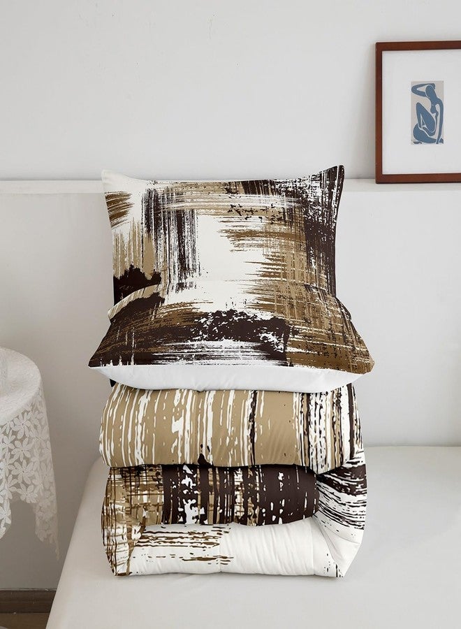 Man Fei Manfei Abstract Comforter Set Full Size, Modern Abstract Art Bedding Set 3pcs for Kids Boys Room Decor, Grunge Style Brown White Quilt Set Soft Polyester Duvet Set with 2 Pillowcases - Image 5