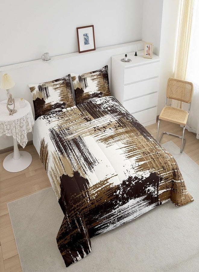Man Fei Manfei Abstract Comforter Set Full Size, Modern Abstract Art Bedding Set 3pcs for Kids Boys Room Decor, Grunge Style Brown White Quilt Set Soft Polyester Duvet Set with 2 Pillowcases - Image 3