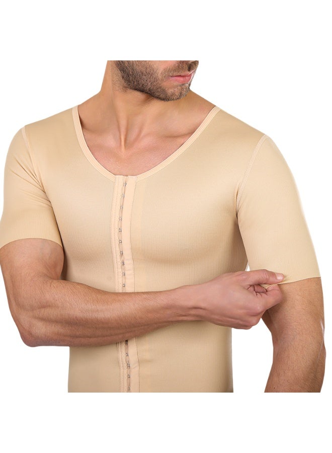 Sedra Shapely Men's short-sleeved chest, abdomen, and arm shaper; compression t-shirt for body shaping and concealing sagging; comfortable front snap design; shapewear for men; beige - Image 2