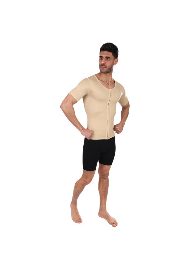 Sedra Shapely Men's short-sleeved chest, abdomen, and arm shaper; compression t-shirt for body shaping and concealing sagging; comfortable front snap design; shapewear for men; beige - Image 4