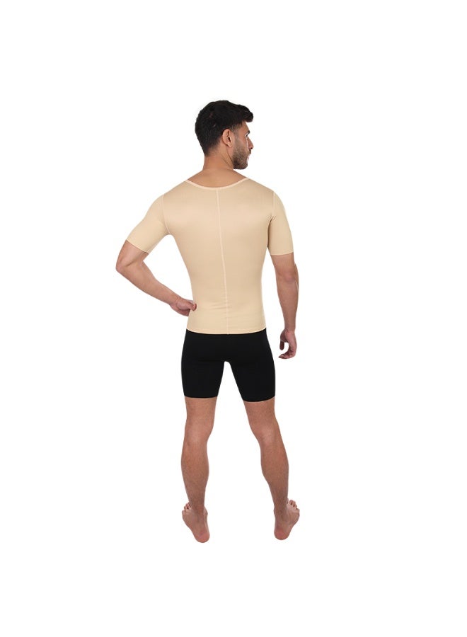 Sedra Shapely Men's short-sleeved chest, abdomen, and arm shaper; compression t-shirt for body shaping and concealing sagging; comfortable front snap design; shapewear for men; beige - Image 3