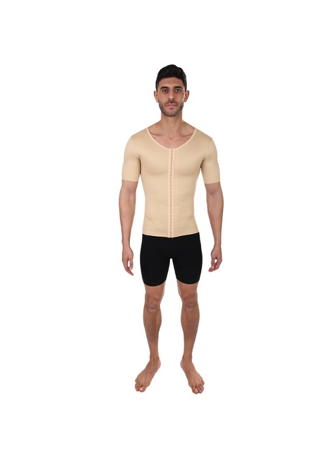 Sedra Shapely Men's short-sleeved chest, abdomen, and arm shaper; compression t-shirt for body shaping and concealing sagging; comfortable front snap design; shapewear for men; beige - Image 1