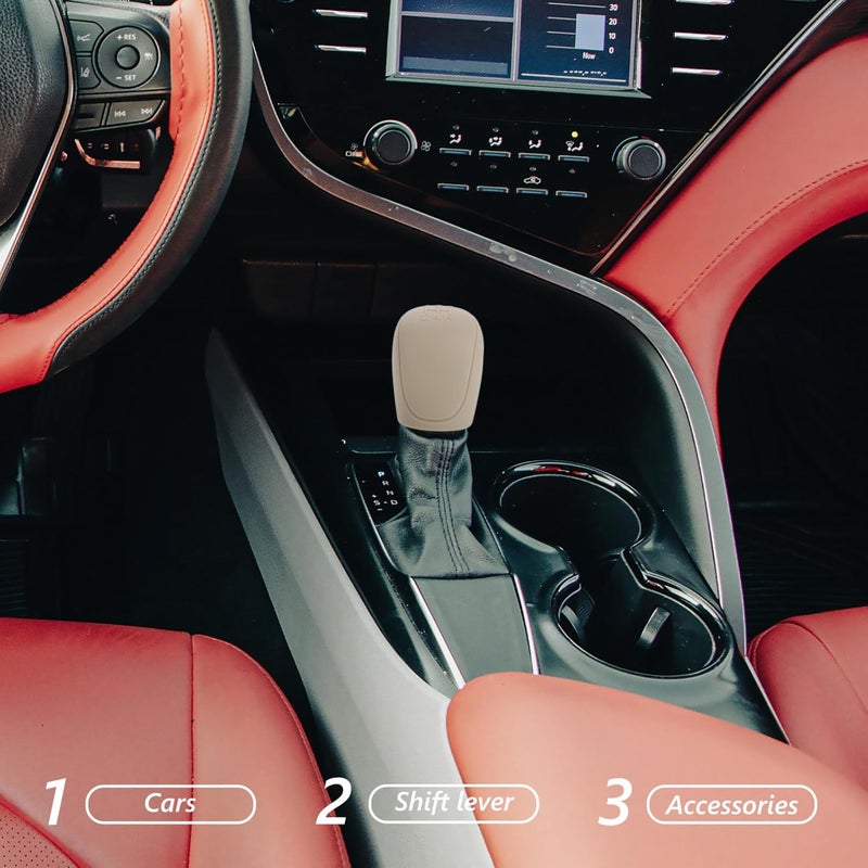 Universal Beige Silicone Gear Shift Protector Cover Anti-Slip Car Gear Handle Set Compatible with Ford Manual and Automatic Shifter Knob for Automotive Interior Accessories - Image 5