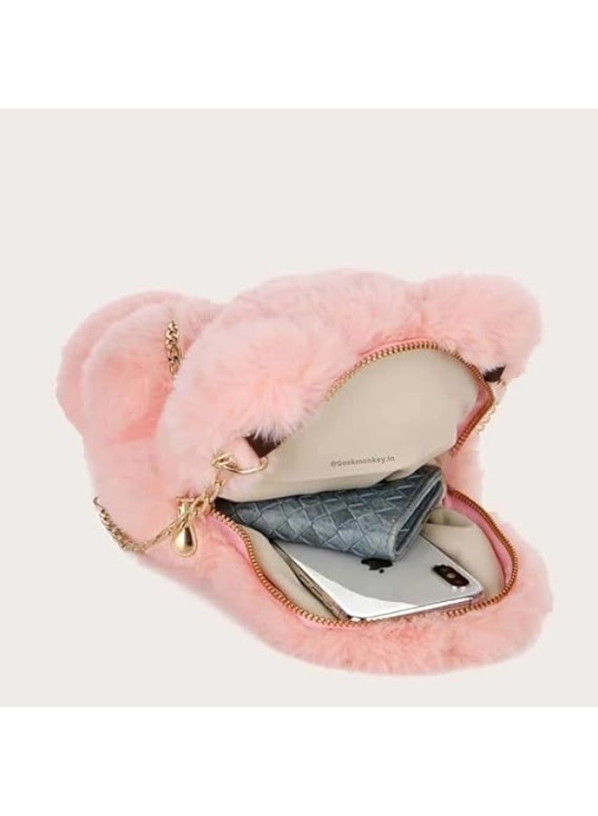 Cute Fluffy Shoulder & Crossbody Bag for Girls and Kids – Soft Chain Strap Design, Size 29×21 cm - Image 3