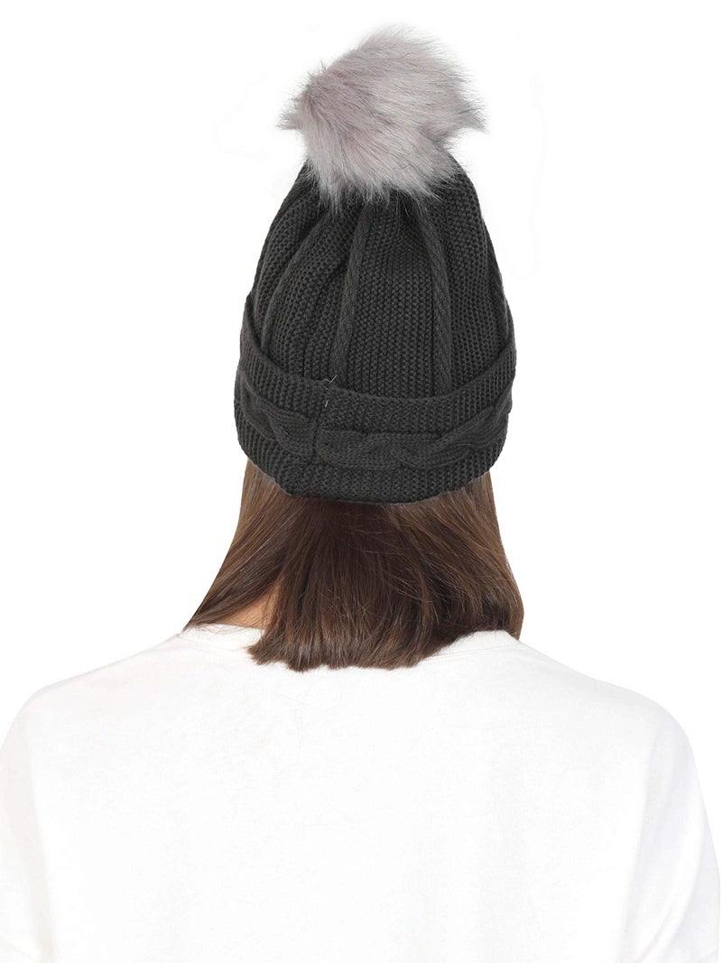 FabSeasons Acrylic Woolen Winter Skull Cap with Pom Pom for Girls & Women - Image 3