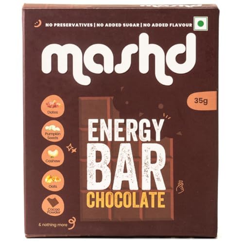 Mashd Energy Bar Chocolate, Cranberry, Cacao Nibs Flavour (Pack Of 3 X 35G) - High Protein Goodness of Dates, Pumpkin Seeds, Cashew, Oats | Gluten-Free Snack with No Added Sugar, Preservative-Free - Image 1