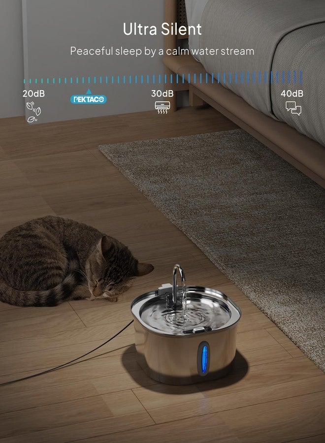 PEKTACO Stainless Steel Cat Water Fountain, 3.2L/108oz Cat Water Dispenser with Ultra-Quiet Water Pump and Water-Level Window, Dishwasher Safe Pet Drinking Fountain for Cats & Small Dogs - Image 5