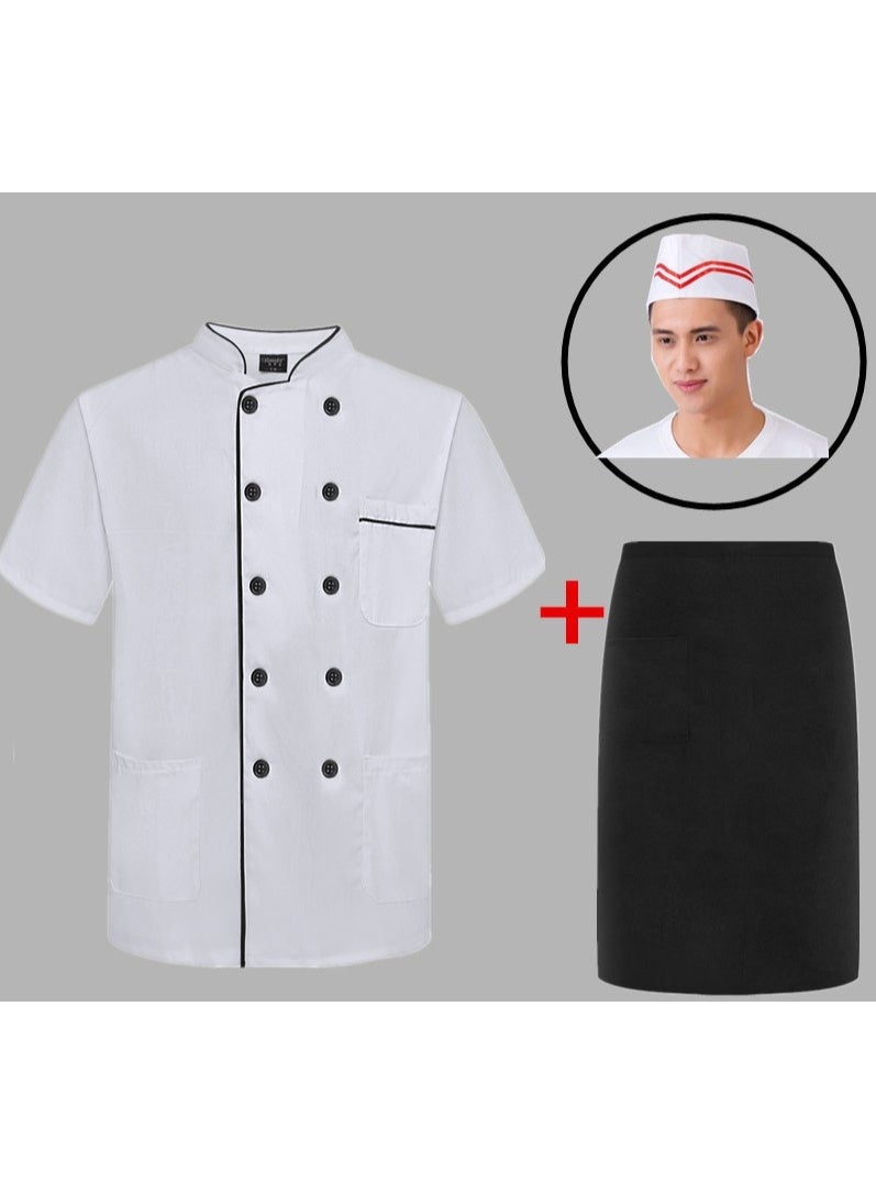 NIBEMINENT Unisex Stand Collar Short Sleeve Chef Uniform Line Decor Double Breasted Pocket Restaurant Bakery Waiter Uniform Cooking Tops - Image 1