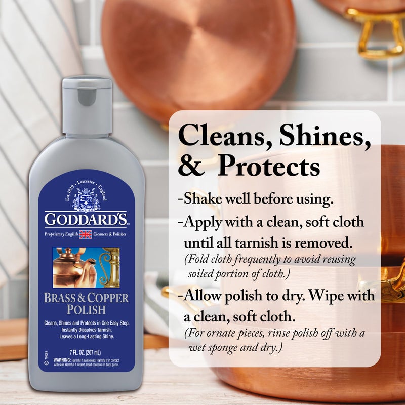 GODDARD'S Goddard’s Copper & Brass Polish, Copper Cleaner & Brass Cleaner for Long-Lasting Shine, Metal Polish for Pewter, Chrome & More, Metal Polishing Compound (7oz) - Image 3