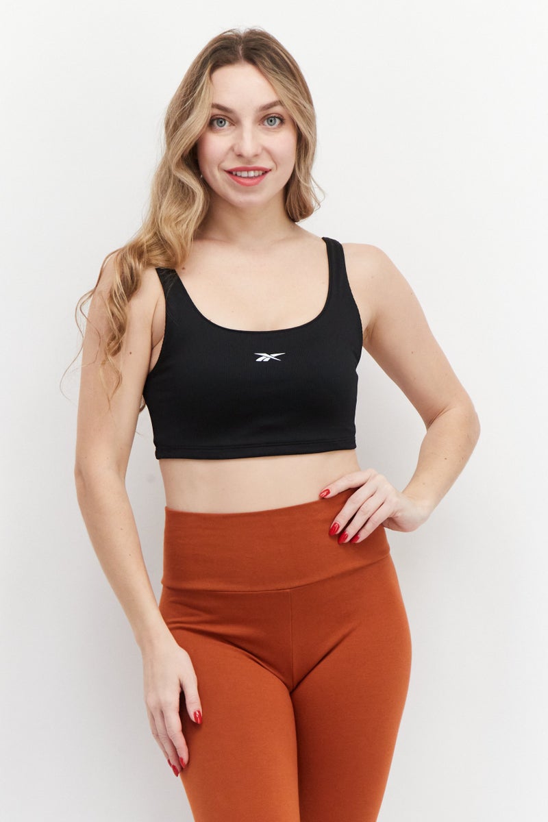 Reebok سوتيان رياضي للنساء بشعار العلامة التجارية، أسود - Image 1