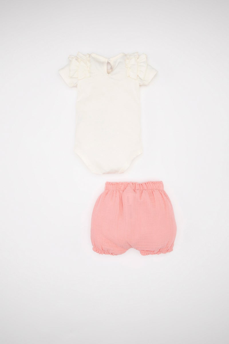DeFacto Baby Girl Printed Snap Body Shorts Hat Muslin 3 Piece Set - Image 2