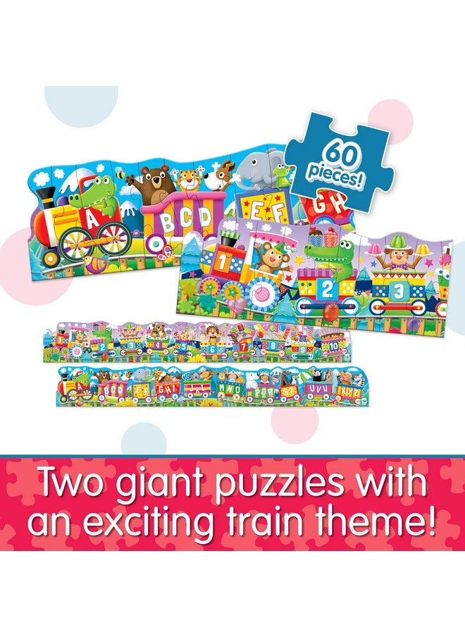 ذا ليرننغ جورني - : Puzzle Doubles - ألغاز أرضية عملاقة مكونة من حروف أبجدية و123 قطارًا - ألغاز أرضية كبيرة للأطفال من سن 3 إلى 5 سنوات - ألعاب حائزة على جوائز - Image 1