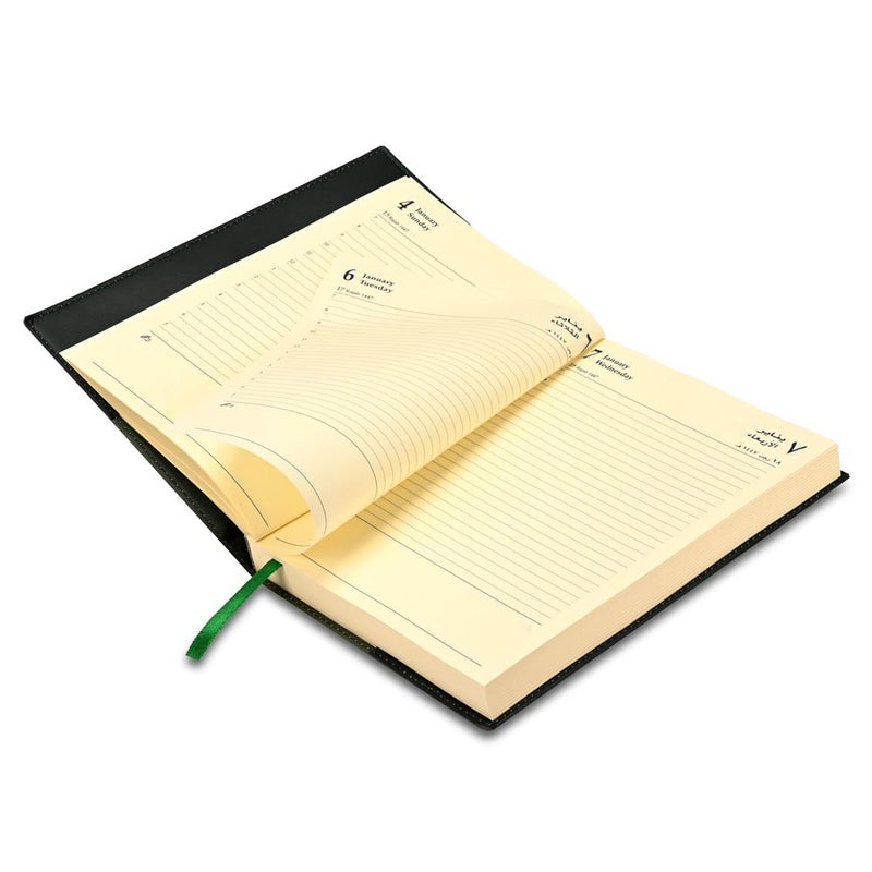 FIS 2026 A5 Diary, 148x210mm, Soft Jacket Italian PU Cover with Sewing, 1 Day Page Format, 384 Pages, Arabic/English, 70gsm Italian Ivory Paper, Green Cover - FSDI17AE26GR - Image 4