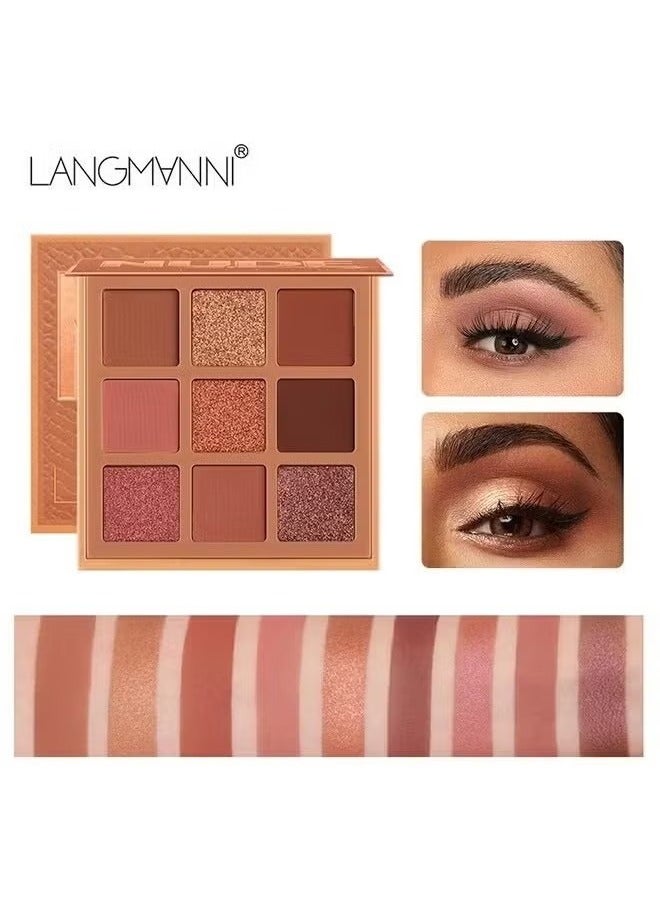 لانجمانّي 9 Color Pink Nude Light Warm Color Eyeshadow Palette Makeup, Glitter Matte Natural Neutral Colorful Eyeshadow Waterproof Long Lasting Natural Mixing Pigment Makeup - Image 2