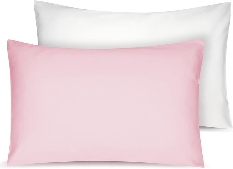LULUSILK Soft Organic Cotton Toddler Pillowcases 14 X 20 Inches, Fit 13 X 18, 14 X 19 Pillows, Smooth Pearl Cotton Baby Pillowcases with Envelope Closure, Pink and Ivory, Set of 2 - Image 1