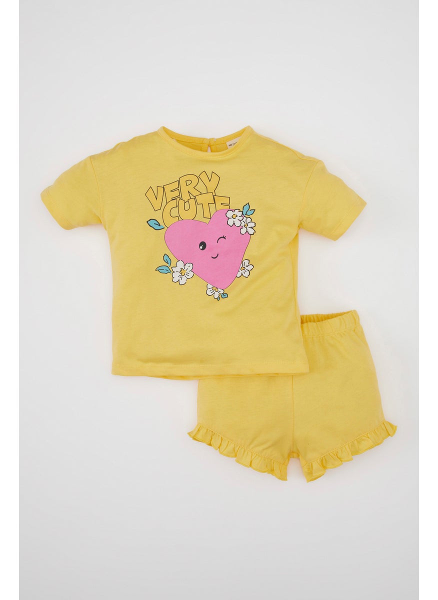 DeFacto Baby Girl Printed T-Shirt Shorts 2 Piece Set  - Image 1