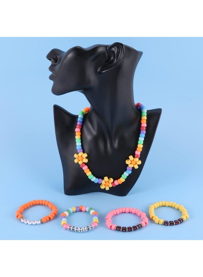 2600 pcs 9mm Pony Beads for Bracelet Making Kit, Kandi Beads Hair Beads for Necklace Crafts Making with Heart Fruit Smiley Face & Letter Beads Elastic String Rubber Bands - Image 3