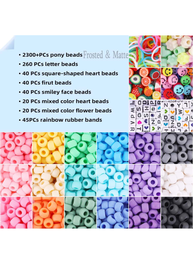 2600 pcs 9mm Pony Beads for Bracelet Making Kit, Kandi Beads Hair Beads for Necklace Crafts Making with Heart Fruit Smiley Face & Letter Beads Elastic String Rubber Bands - Image 2