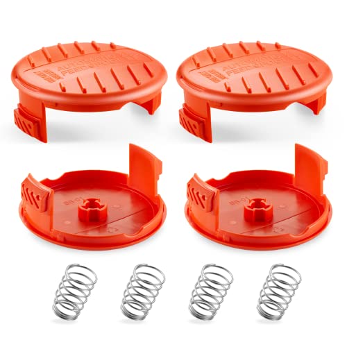 YWTESCH Trimmer Line Cap and Spring for BLACK+DECKER,Trimmer Replacement Spool Cap Covers Compatible for Black+Decker AFS Trimmer (RC100P),Black and Decker Weed Eater Parts,4 Pack (4 Spool Cap+4 Spring) - Image 1