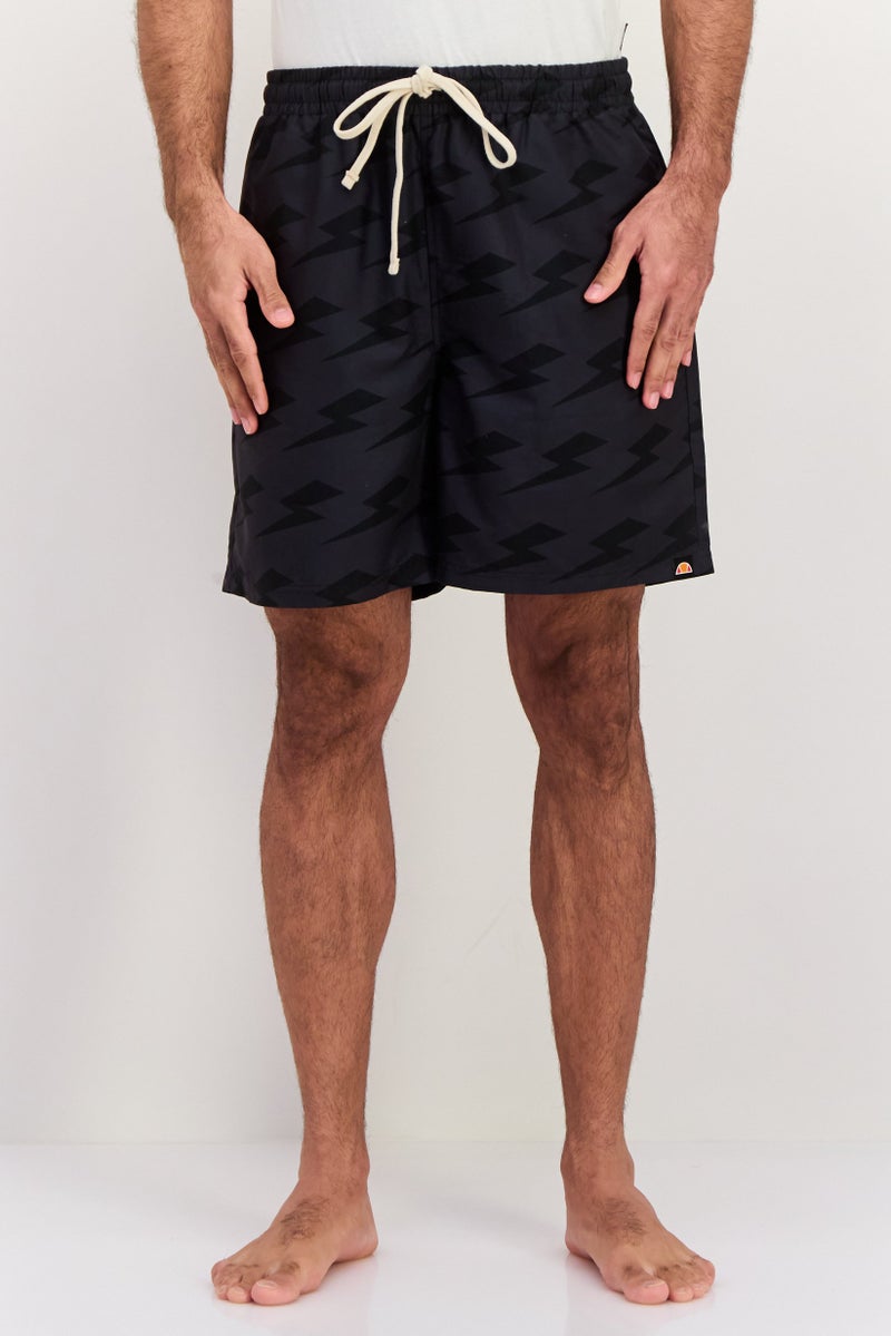Ellesse شورتات سباحة للرجال بطبعة شاملة مع حبل سحب، أسود - Image 1
