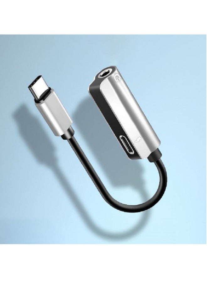 Silver 2-In-1 TypeC Headphone Adapter 3.5mm Interface For Charging And Listening To Music - Image 1