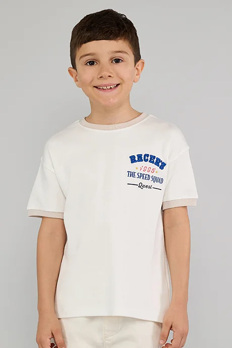 أر أند بي Embroidered T-Shirt with Crew Neck and Short Sleeves