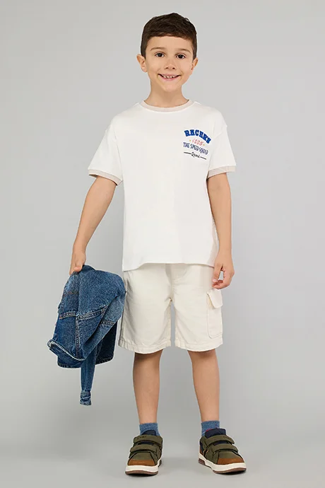 أر أند بي Embroidered T-Shirt with Crew Neck and Short Sleeves