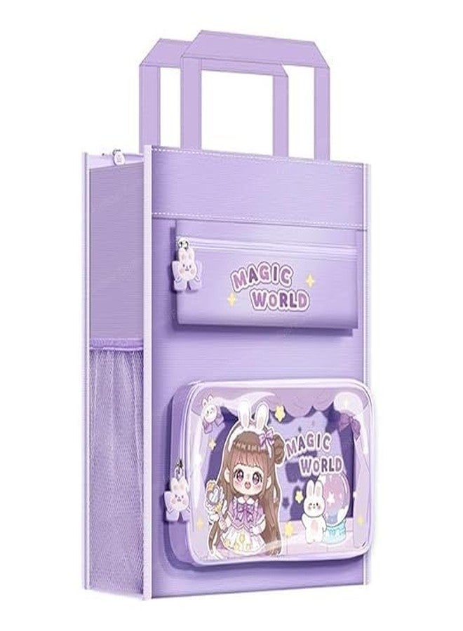 Ranjkri Print Delight Handbag/Tuition Bag for Children, Test Paper Book Storage Bag Kids Handmade Art Supplies Bags Tutoring Backpack Thick Waterproof Storage Bag for Girls (Purple Magic World Bag) - Image 1