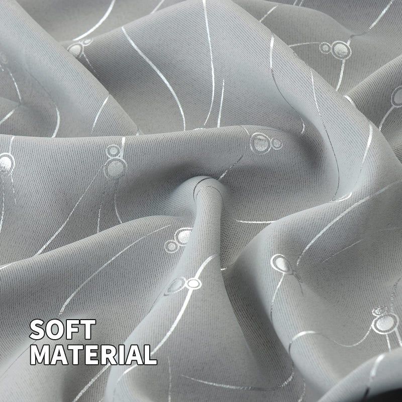 BGment Room Darkening Curtains 84 Inches Long  Grommet Thermal Insulated Blackout Curtains with Wave Line and Dots Printed for Bedroom  2 Panels  Each 52 x 84 Inch  Light Grey - Image 4