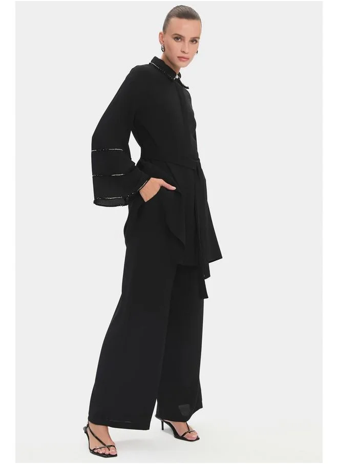 جون June Women Stone Detailed Shirt and Trousers Set Black