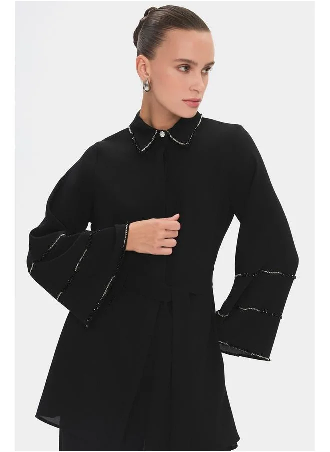 JUNE June Women Stone Detailed Shirt and Trousers Set Black