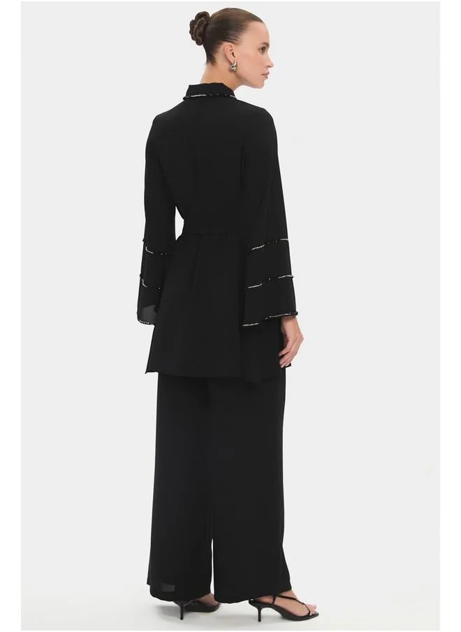 JUNE June Women Stone Detailed Shirt and Trousers Set Black