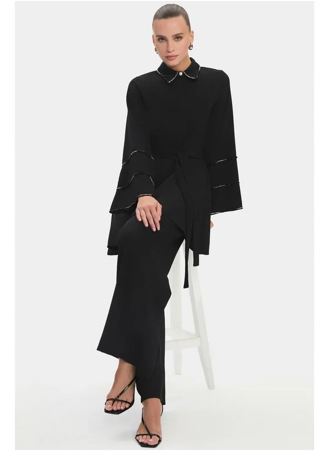 JUNE June Women Stone Detailed Shirt and Trousers Set Black