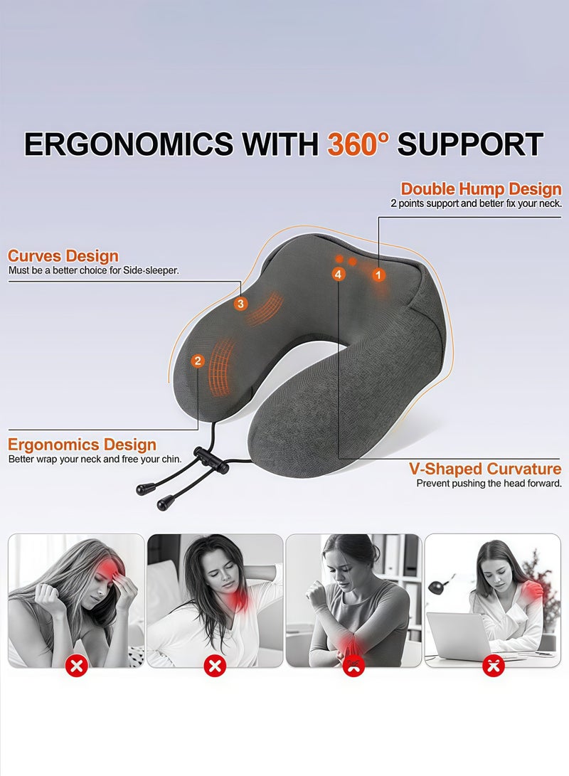 HQ-GAMING Travel Pillow 100% Memory Foam Pillow, Neck Pillow for Airplane, Neck & Head Support Pillow for Sleeping Rest & Car, Travel Pillows Kit with Storage Bag, Hidden Hoody (Black) - Image 4